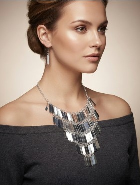 SILVER DRAPE NECKLACE EARRING SET